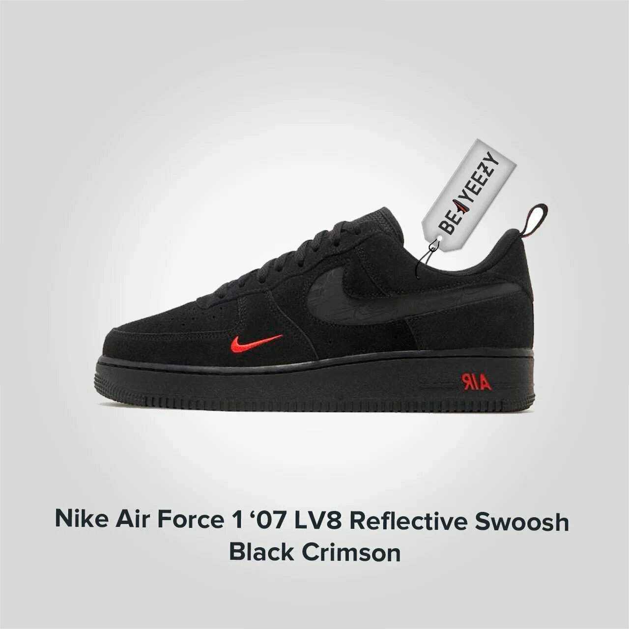 Nike Air Force 1 07 LV 8 Reflective Swoosh Black Crimson