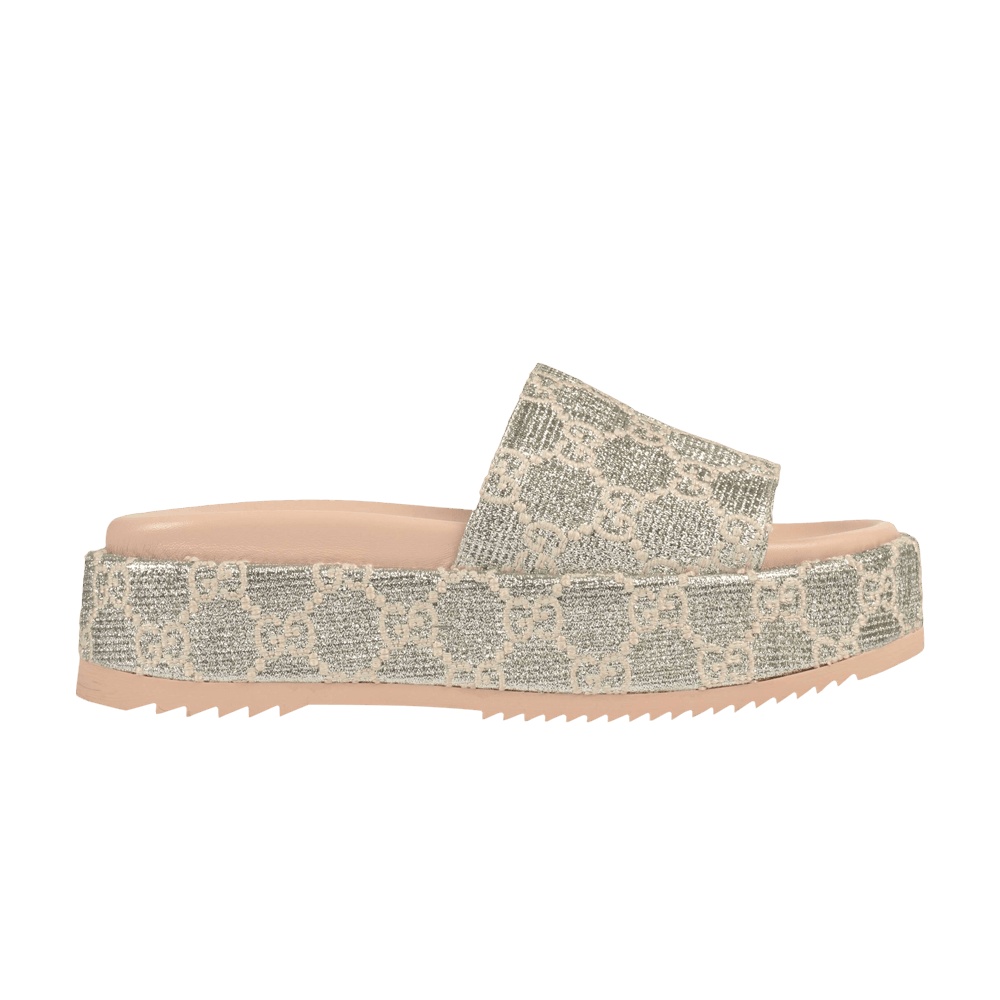 Gucci Wmns GG Lame Slide Sandal 'Silver'