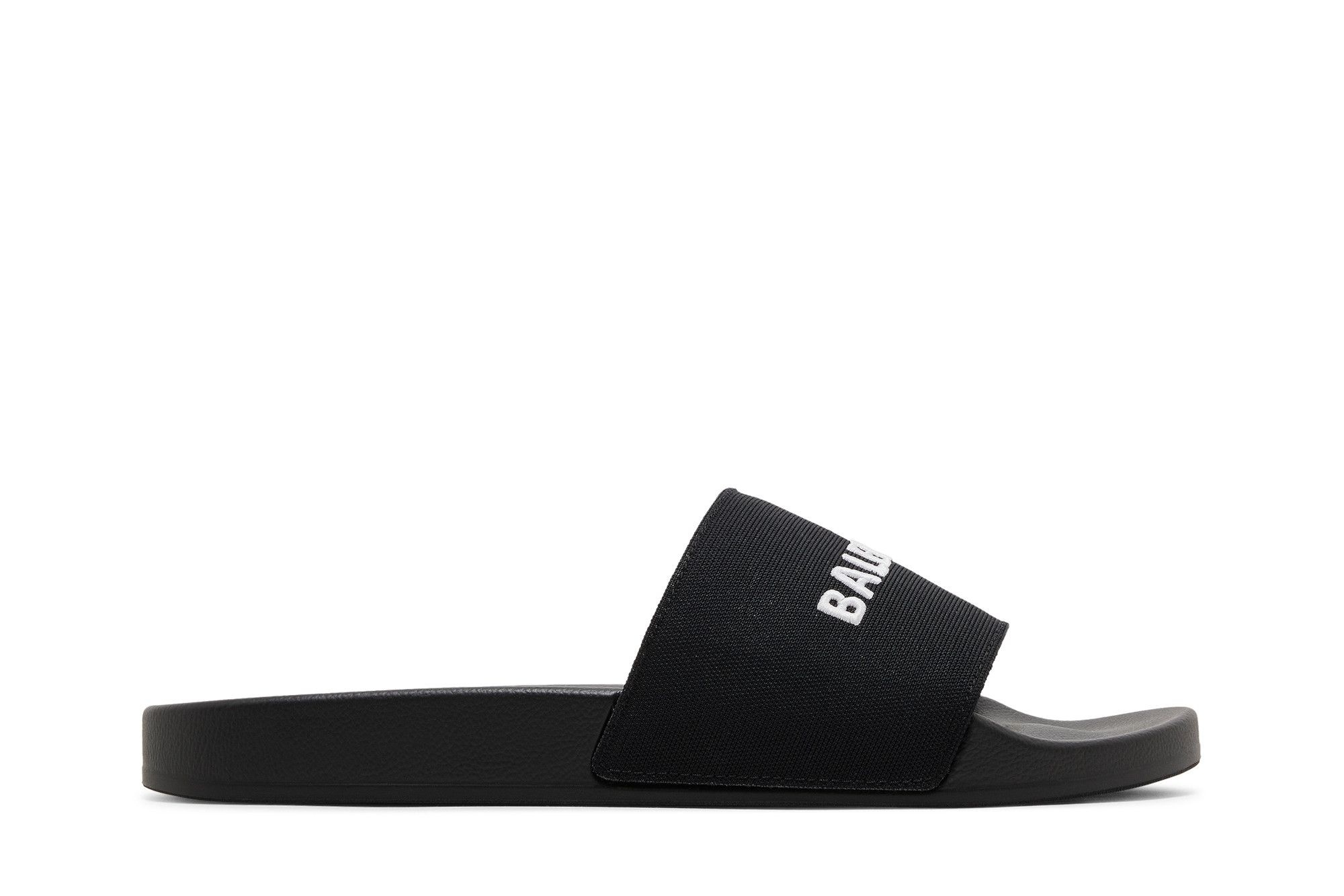 Balenciaga Logo Embroidered Pool Slides 'Black White'
