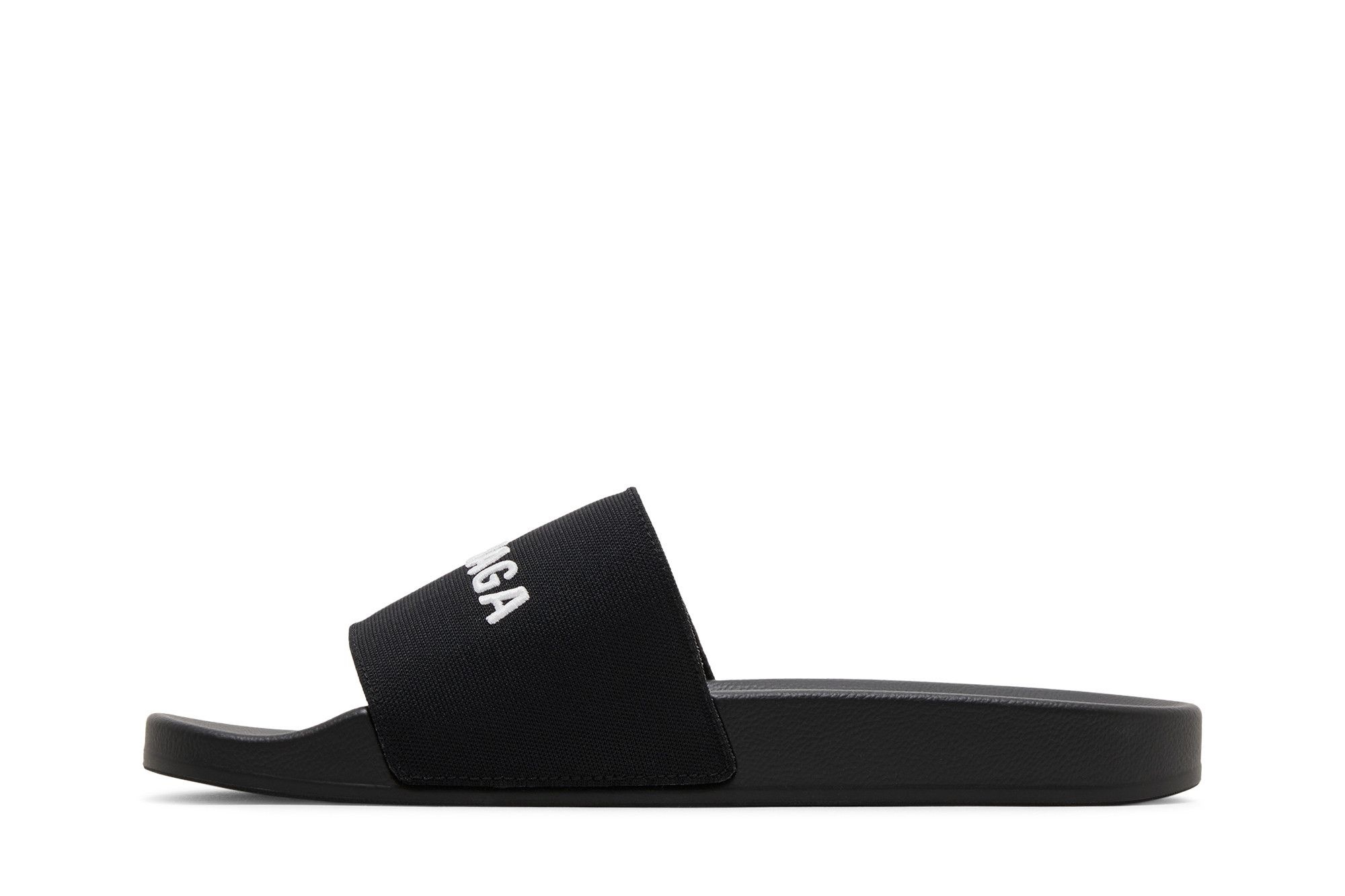 Balenciaga Logo Embroidered Pool Slides 'Black White'