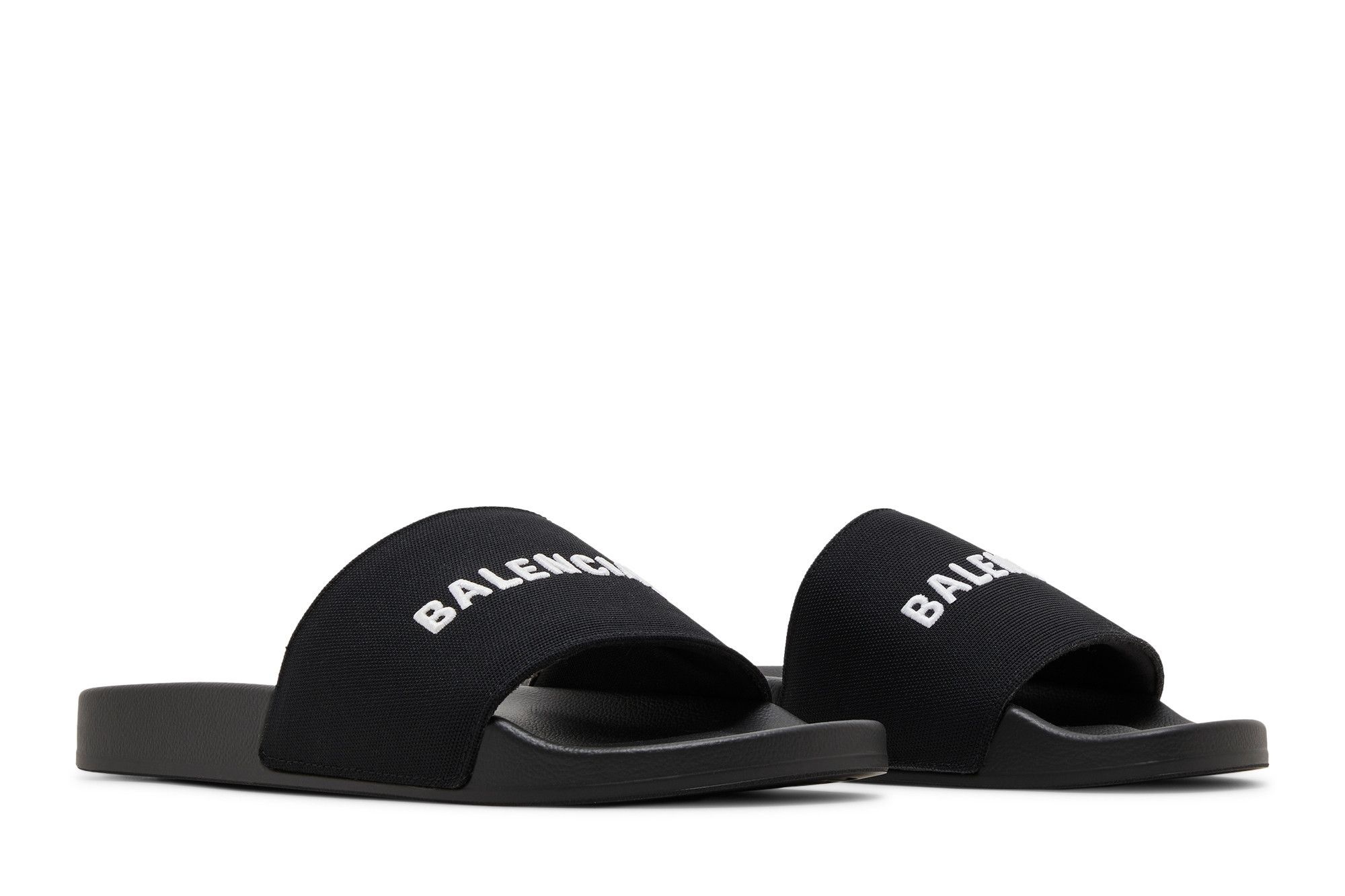Balenciaga Logo Embroidered Pool Slides 'Black White'