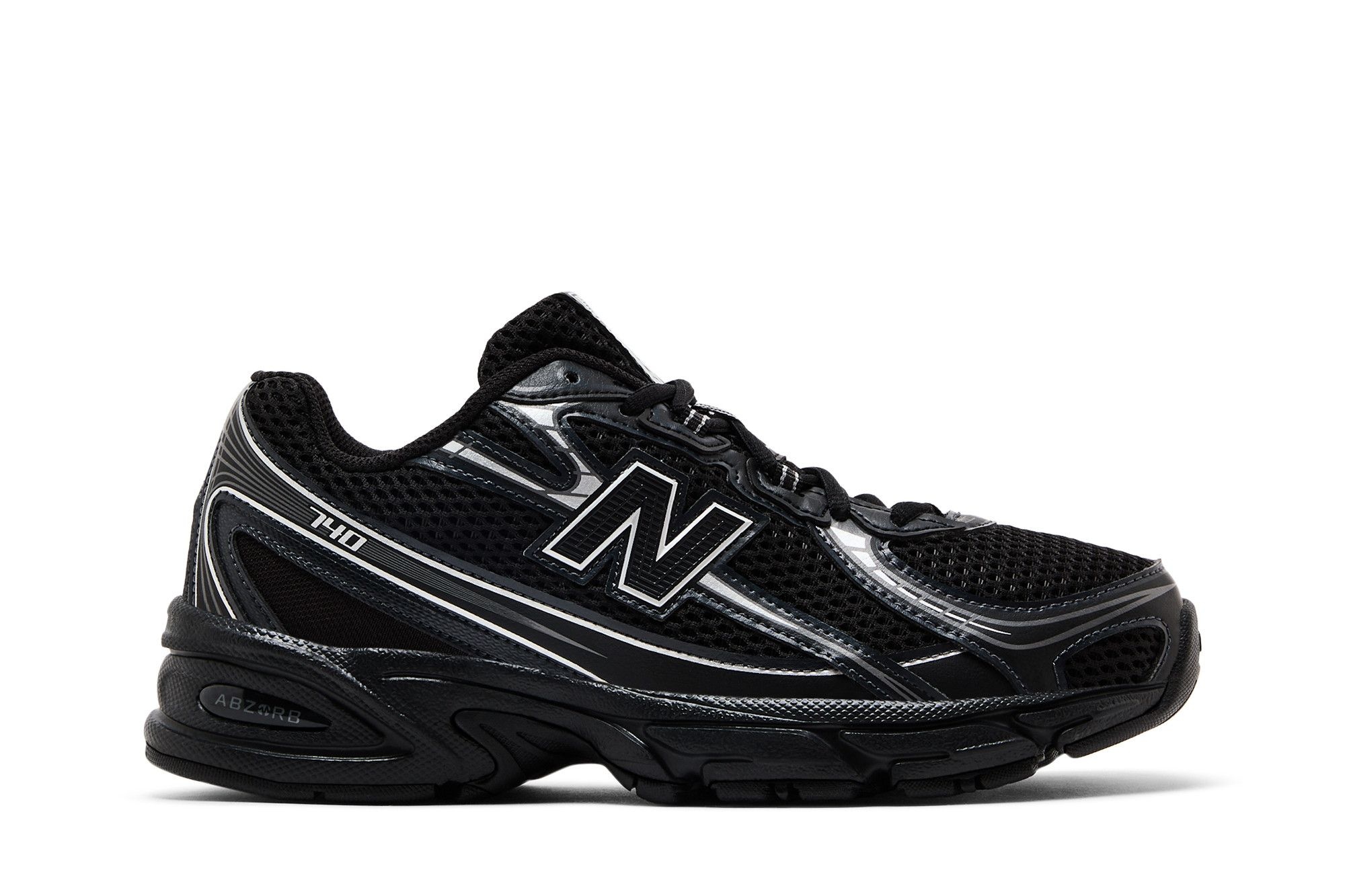 New Balance 740 Big Kid Wide 'Black Silver Metallic'