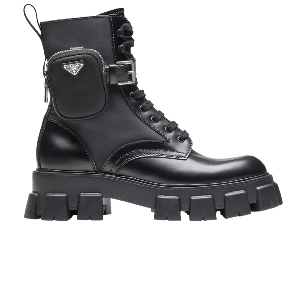 Prada Monolith Brushed Leather and Nylon Boot 'Black'