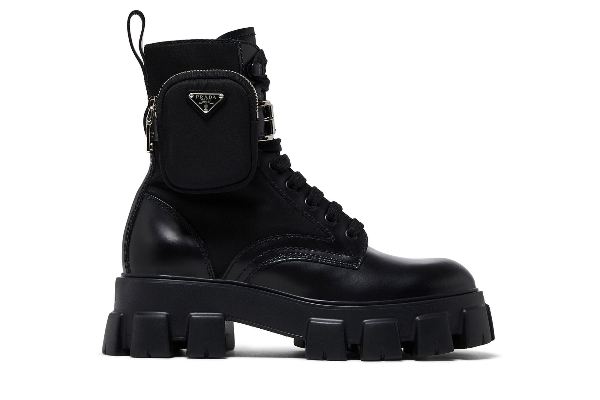 Prada Monolith Brushed Leather and Nylon Boot 'Black'