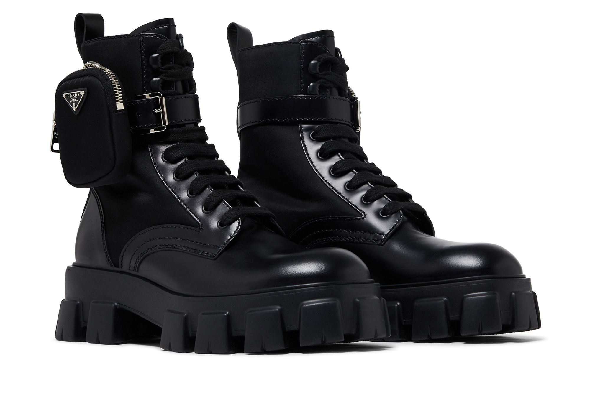 Prada Monolith Brushed Leather and Nylon Boot 'Black'