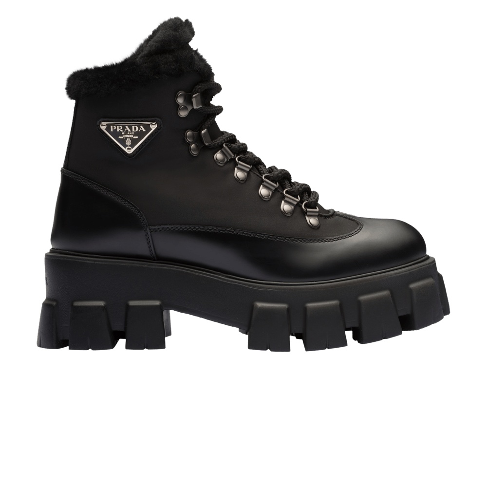Prada Wmns Monolith Brushed Leather and Nylon Boot 'Black'